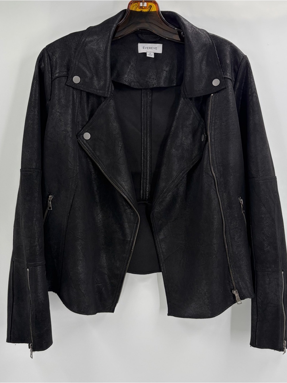 Evereve Black Marren Moto Long Sleeve Faux Leather Motorcycle  Jacket Sz Medium